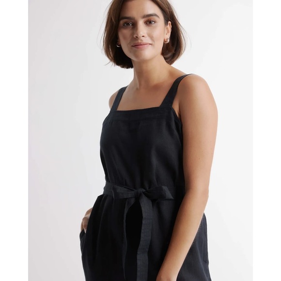 QUINCE Black 100% European Linen Square Neck Jumpsuit NWT Size Large - Picture 2 of 9